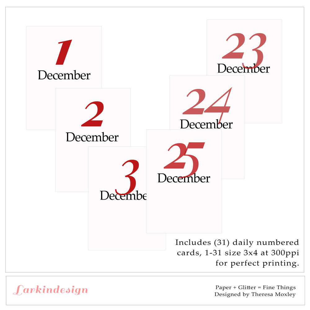 Larkindecember Digital Mini Kit Daily Number Cards