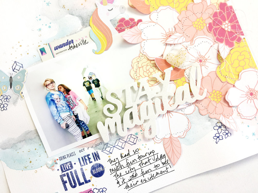 50 First Layouts | Stay Magical A Mixed Media Scrapbook Layout
